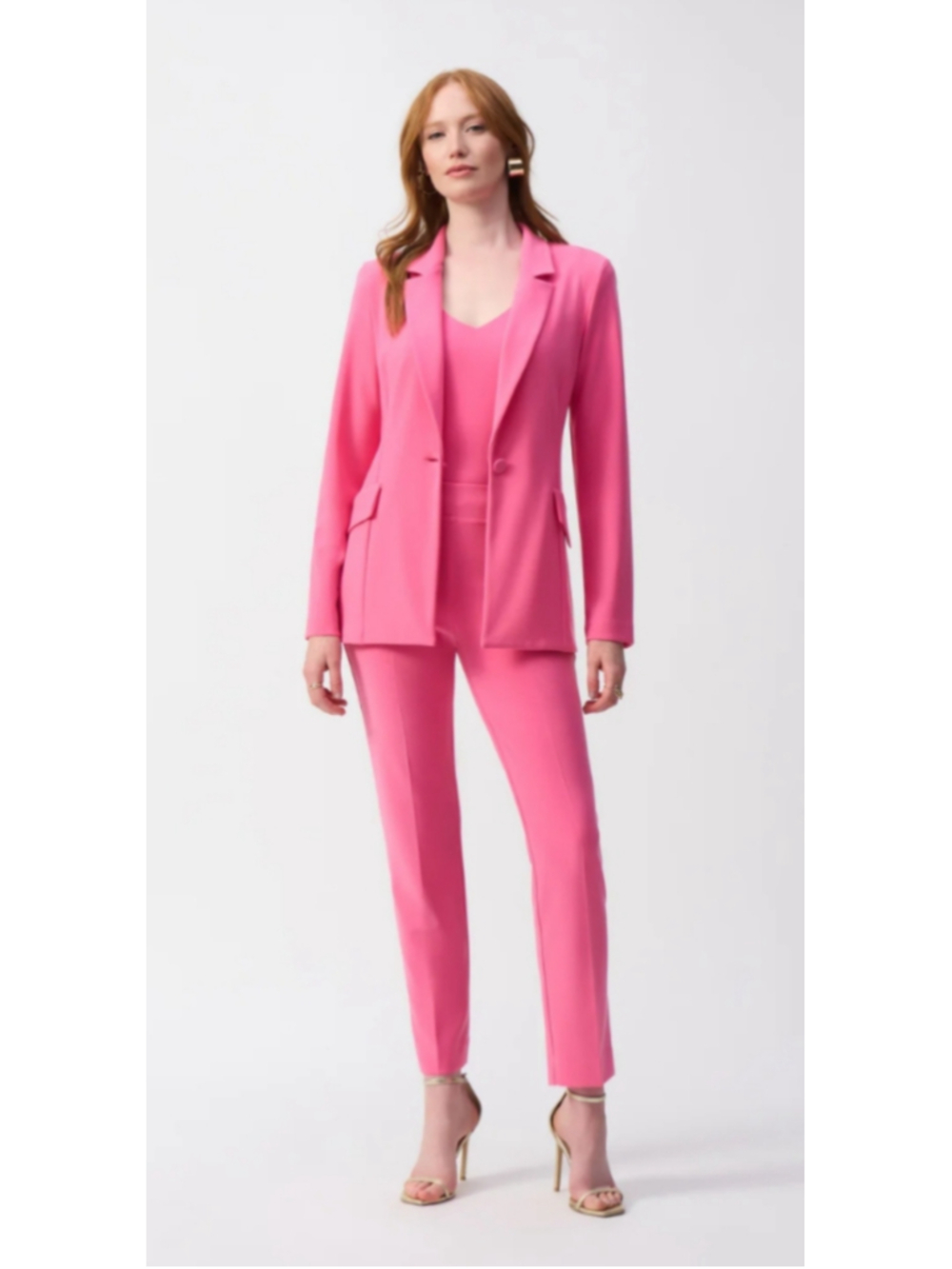 Women's Joseph Ribkoff Bubble Gum Pink Slinky Knit Straight Pantsuit Size 10